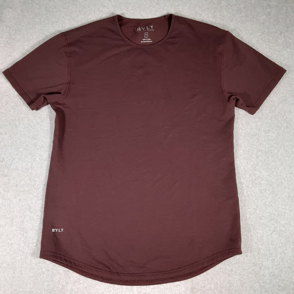 BYLT Premium Basics Lux Tee Mens Large Burgundy Maroon Curved Hem Short Sleeve